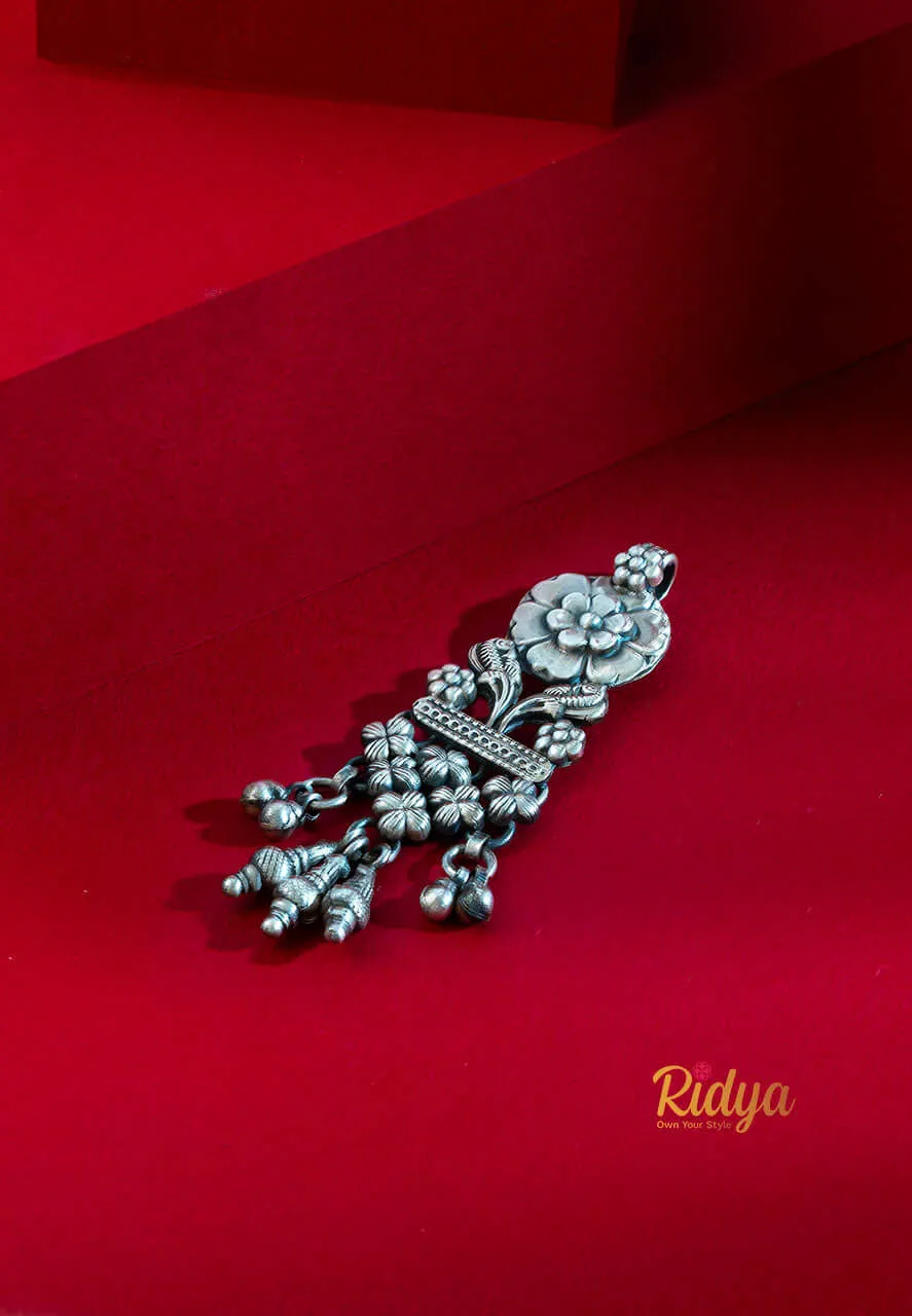Dual Parrot Floral Details Long Pendant
