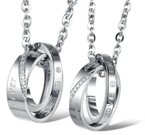 Dual Rings with Cubic Zirconia Couple Pendant Necklaces