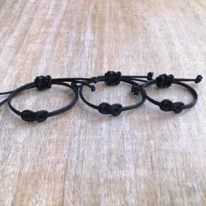 Family Bracelets Black Leather Matching Bracelets