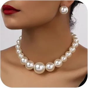Faux Pearl Choker Necklaces for Women Big Pearl Necklace Chunky Pearl Necklace Exaggerated Large Pearl Choker Necklace Dainty Statement Bride Wedding Jewelry Gifts (A-pearl)