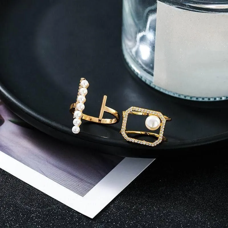 Finger Rings Charm Jewelry Fashion Pearl Bar Geometric Pattern