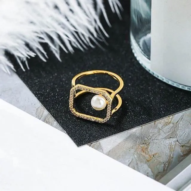 Finger Rings Charm Jewelry Fashion Pearl Bar Geometric Pattern