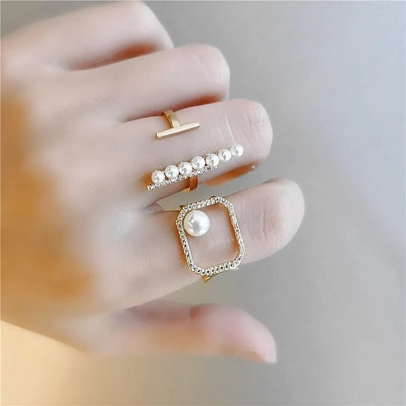 Finger Rings Charm Jewelry Fashion Pearl Bar Geometric Pattern
