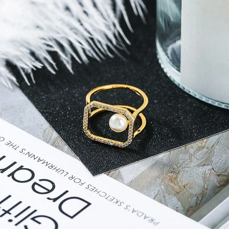 Finger Rings Charm Jewelry Fashion Pearl Bar Geometric Pattern