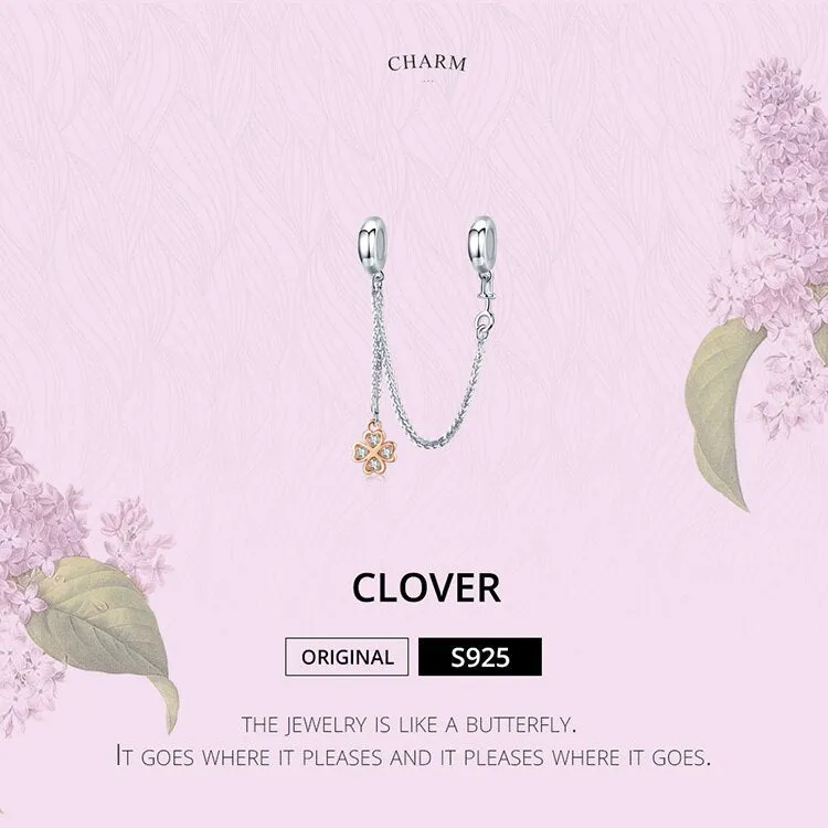 Four Leaf Clover Safety Chain Charm (with Silicone)