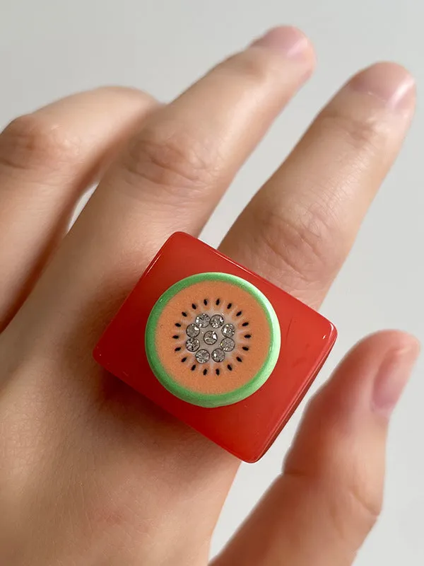 Fruit  Geometric Rhinestone Rings Accessories