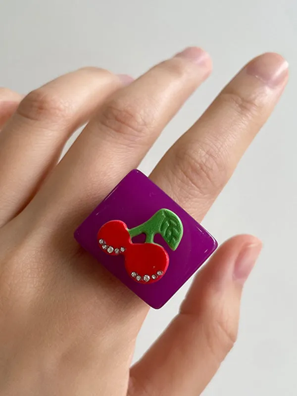 Fruit  Geometric Rhinestone Rings Accessories