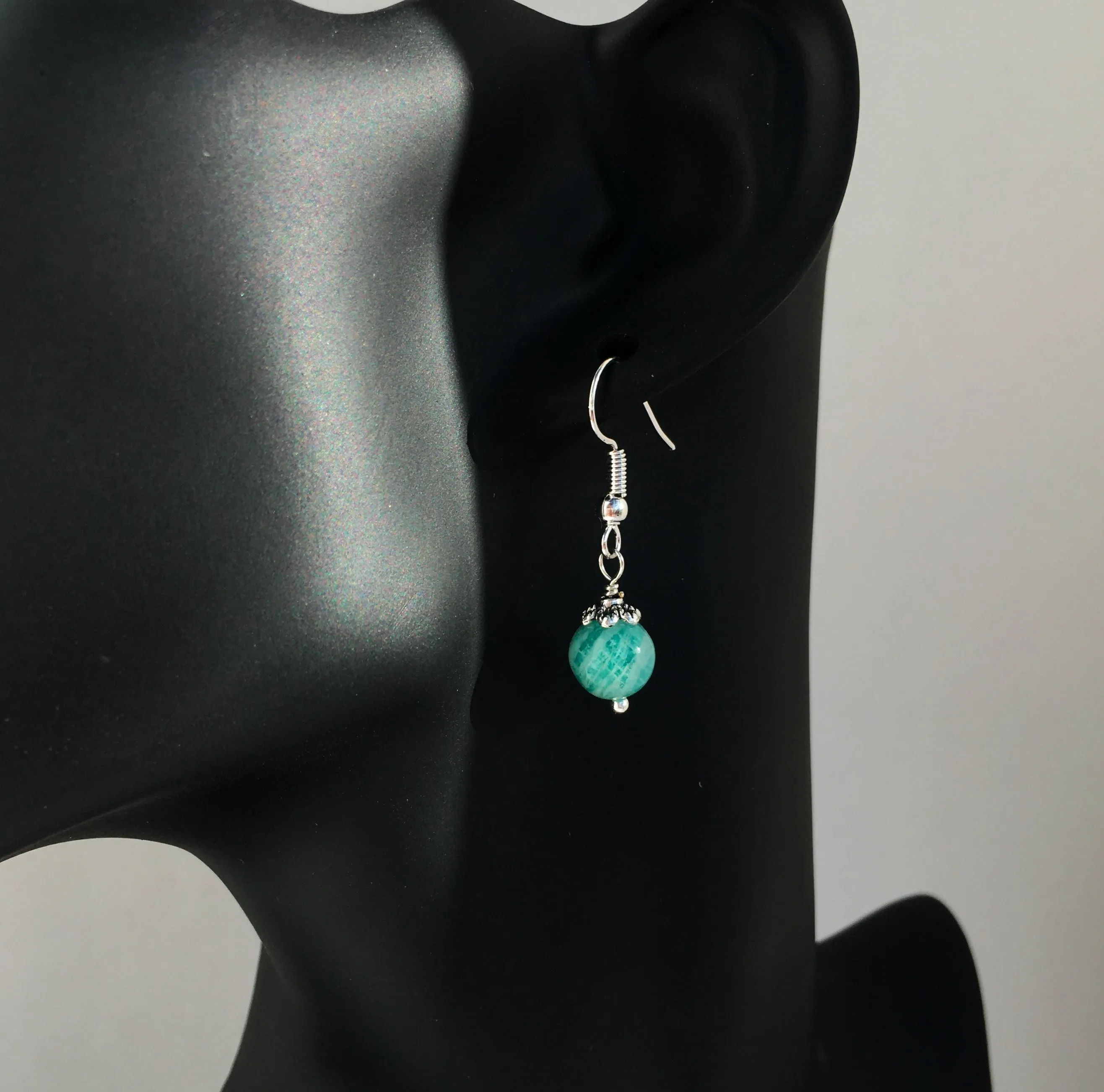 Genuine Amazonite Simple Drop Earrings - Quality Natural Gemstone Drop Earrings