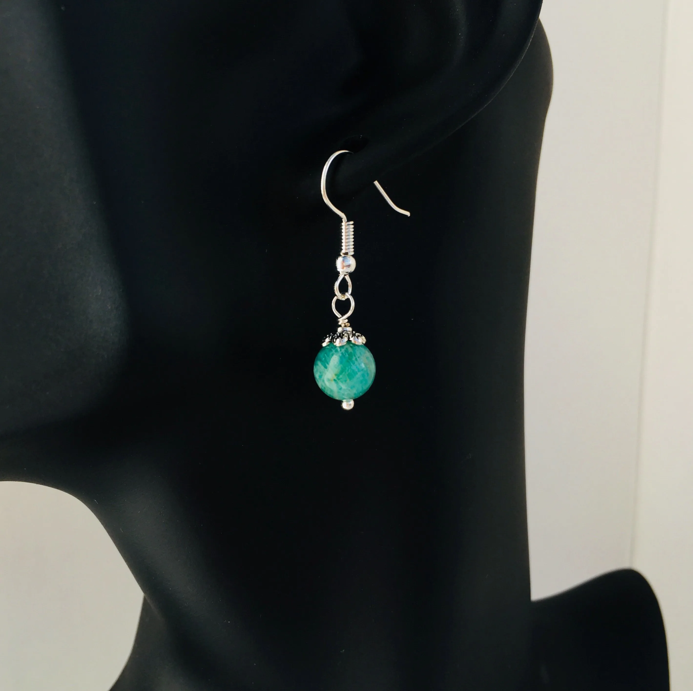 Genuine Amazonite Simple Drop Earrings - Quality Natural Gemstone Drop Earrings