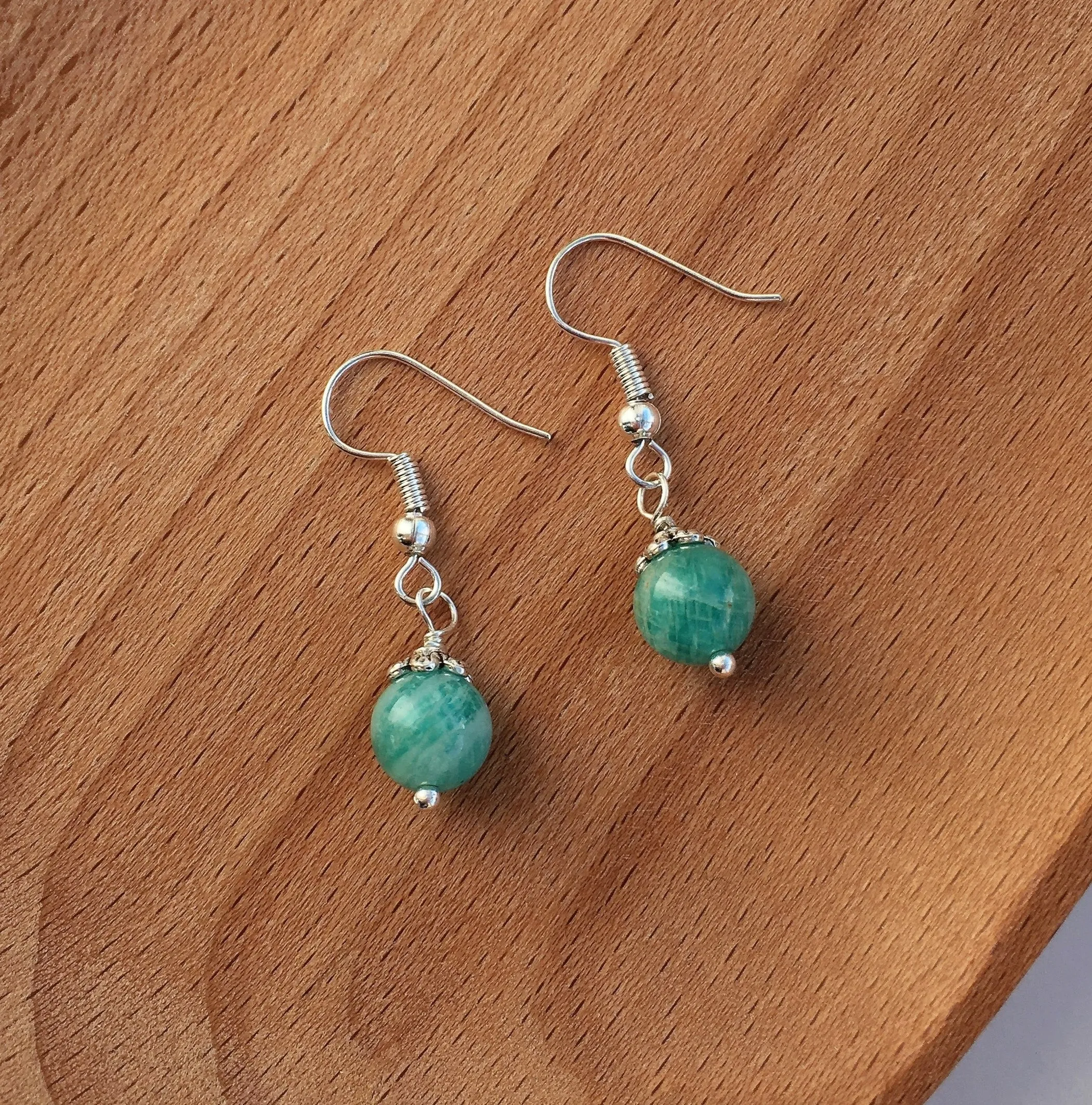 Genuine Amazonite Simple Drop Earrings - Quality Natural Gemstone Drop Earrings
