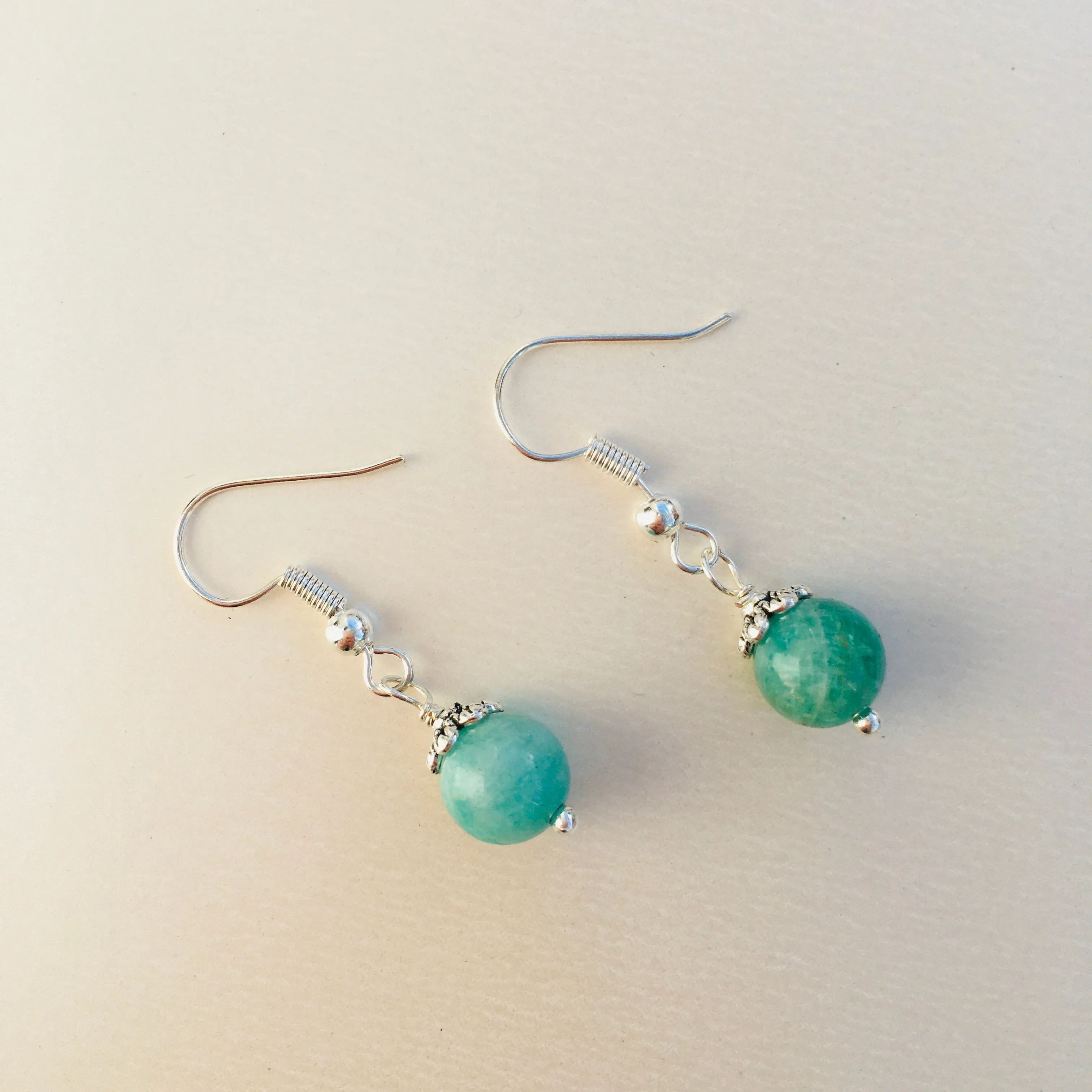 Genuine Amazonite Simple Drop Earrings - Quality Natural Gemstone Drop Earrings