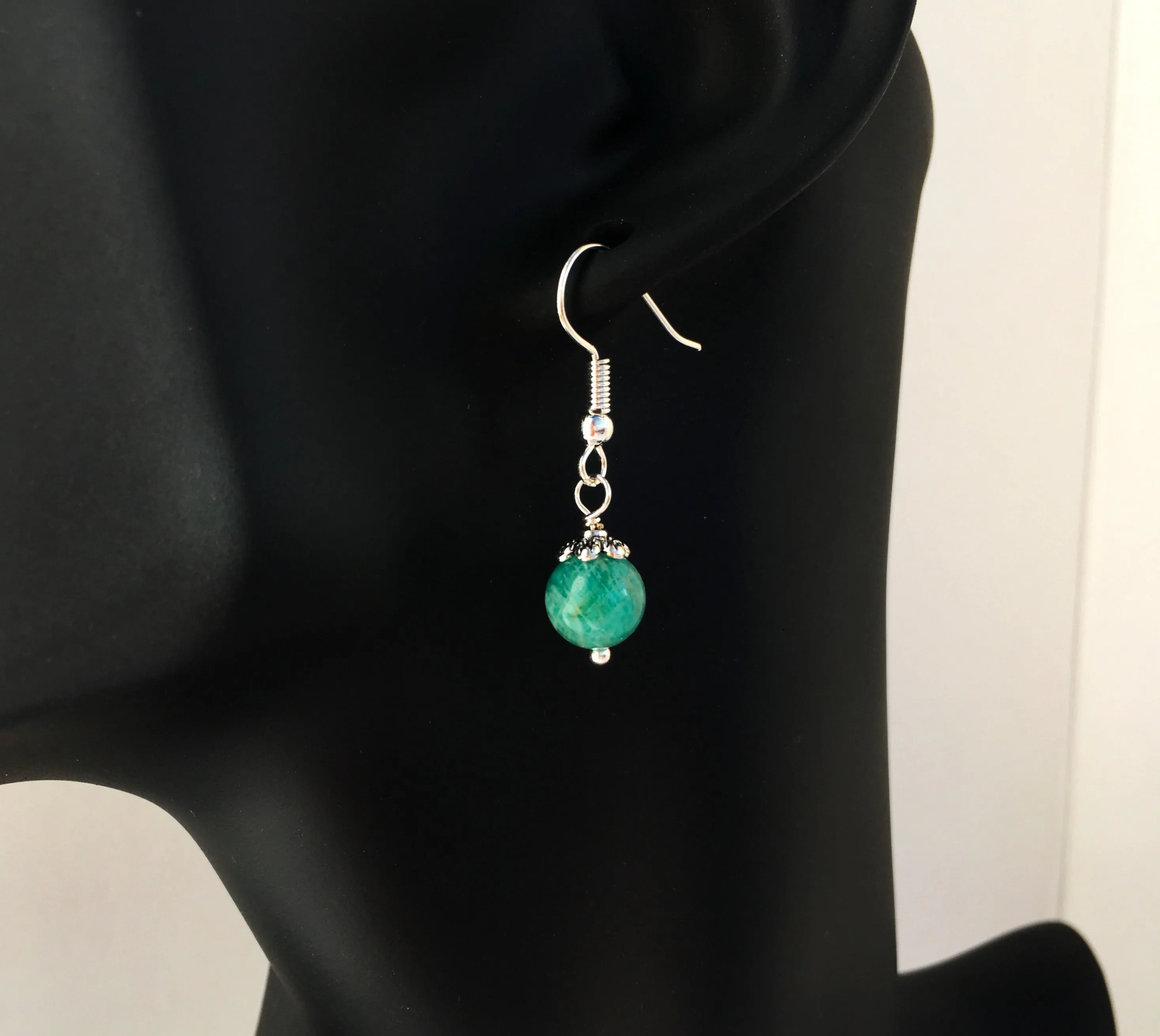 Genuine Amazonite Simple Drop Earrings - Quality Natural Gemstone Drop Earrings