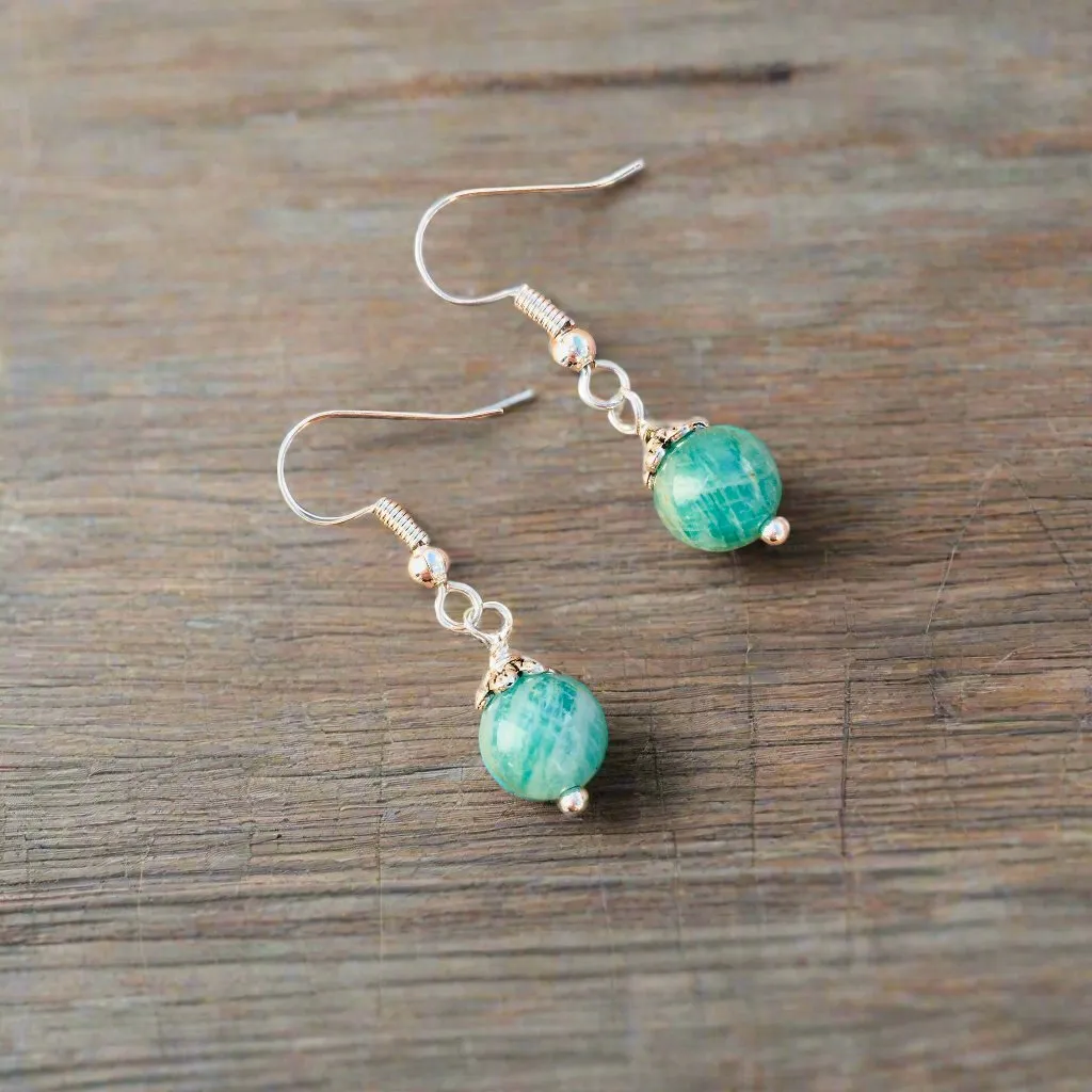 Genuine Amazonite Simple Drop Earrings - Quality Natural Gemstone Drop Earrings