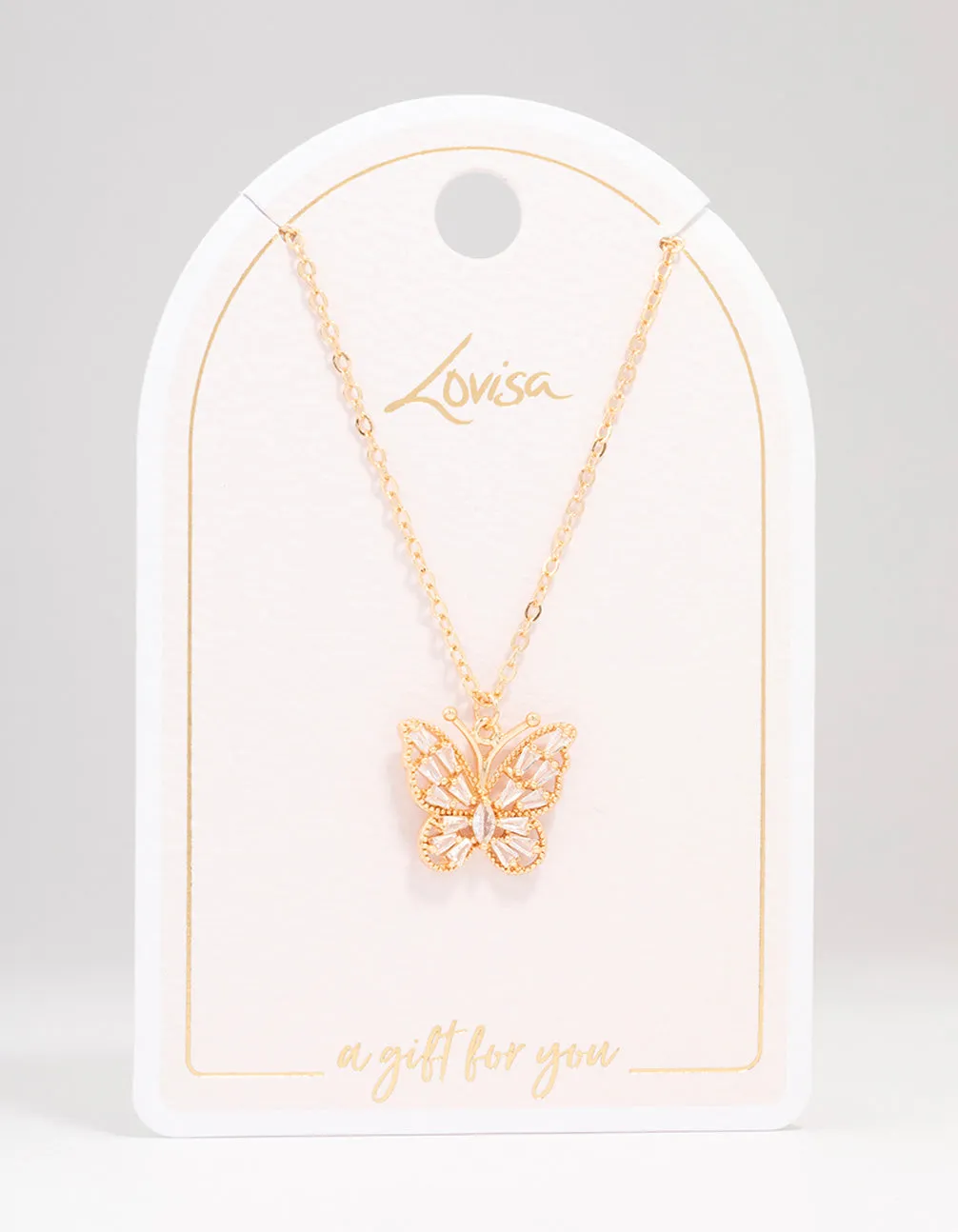 Gold Butterfly Rectangular Diamante Necklace