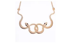 Gold Plated Vintage Unique Double Snake Pendant Necklace