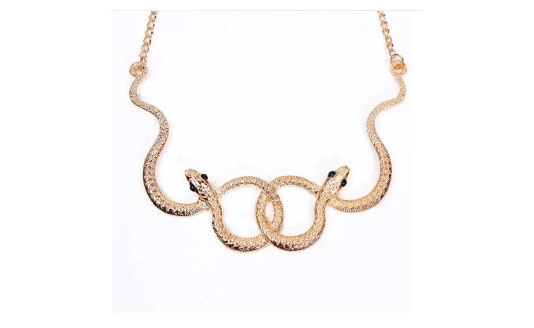 Gold Plated Vintage Unique Double Snake Pendant Necklace