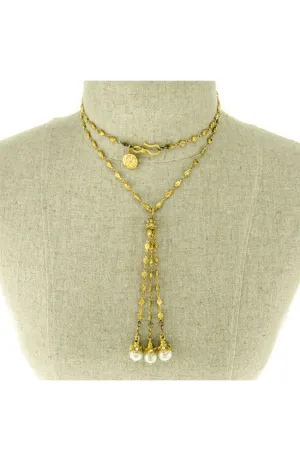 Gold Triple Pearl Censer Necklace