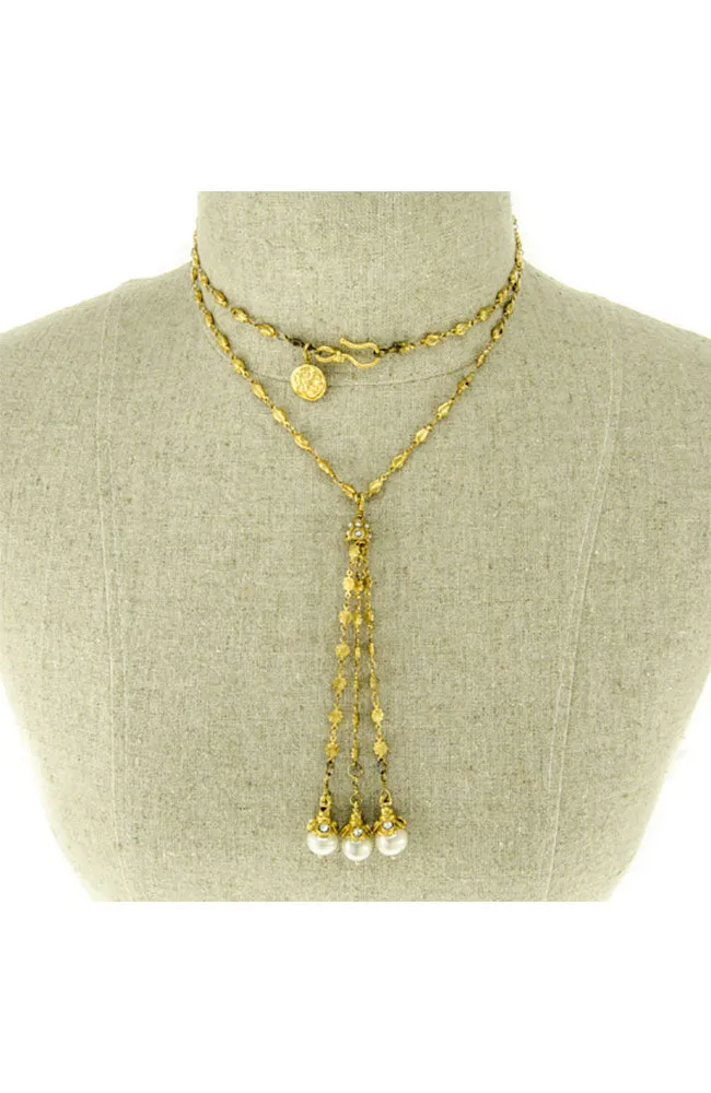 Gold Triple Pearl Censer Necklace