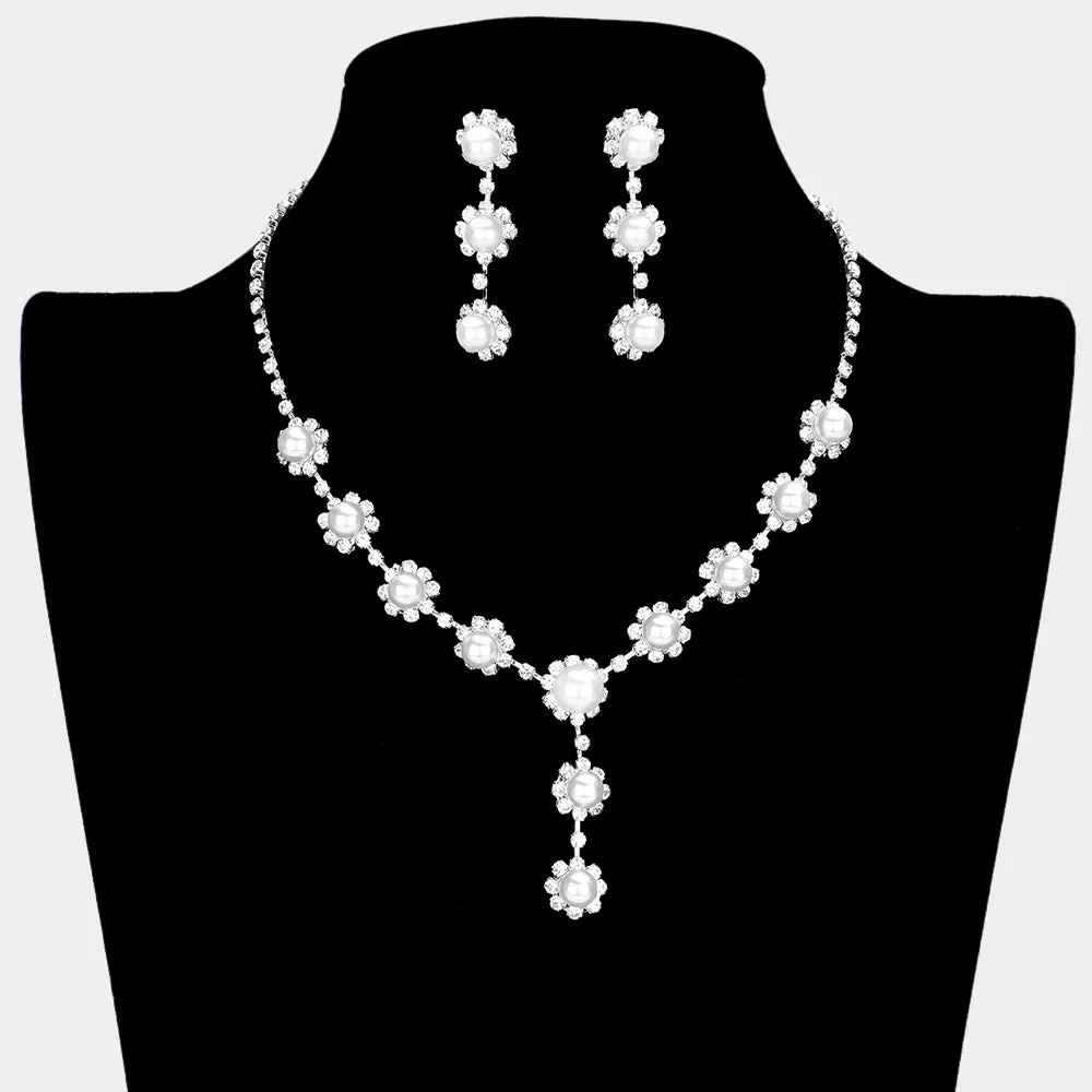 iLLASPARKZ Floral Pave Crystal Rhinestone Pearl Necklace