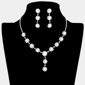 iLLASPARKZ Floral Pave Crystal Rhinestone Pearl Necklace