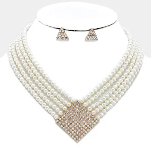 iLLASPARKZ Geometric crystal detail multi-strand pearl necklace
