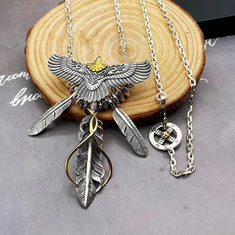 Indian Style Classic Wild Taijiao Chain Flying Eagle Domineering Kaohsiung Feather Retro Trendy Male Car Pendant