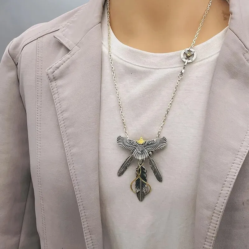 Indian Style Classic Wild Taijiao Chain Flying Eagle Domineering Kaohsiung Feather Retro Trendy Male Car Pendant