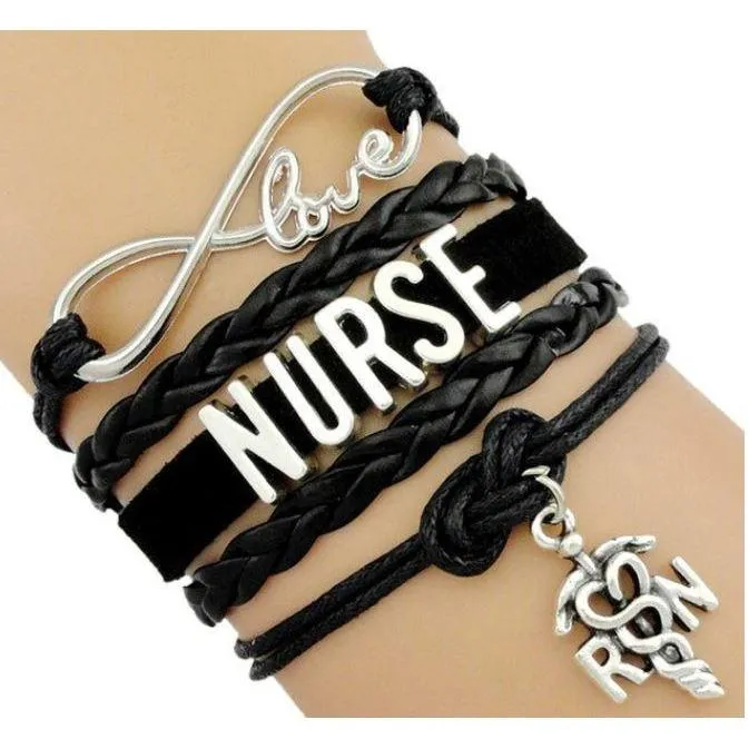 Infinity Love Nursing RN Registered Nurse Leather Wrap Bracelets