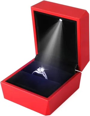 iSuperb Ring Box Proposal Engagement Square Ring Boxes with LED Light Case Jewelry Gift Box for Proposal Wedding Anniversary (Red)