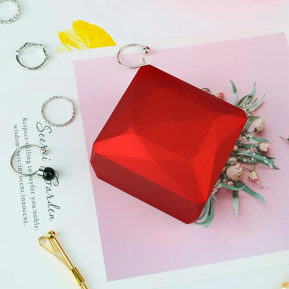 iSuperb Ring Box Proposal Engagement Square Ring Boxes with LED Light Case Jewelry Gift Box for Proposal Wedding Anniversary (Red)