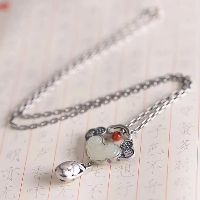 jade hollow peony tassel pendant necklace ladies accessories