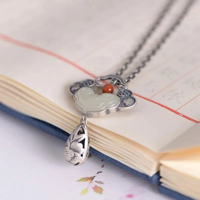 jade hollow peony tassel pendant necklace ladies accessories