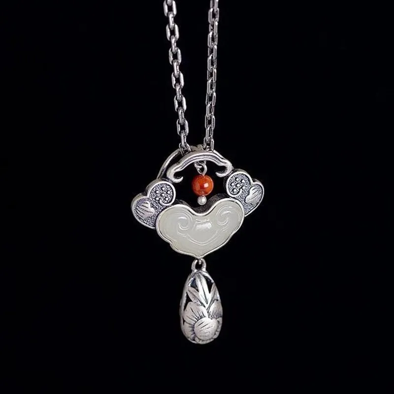 jade hollow peony tassel pendant necklace ladies accessories