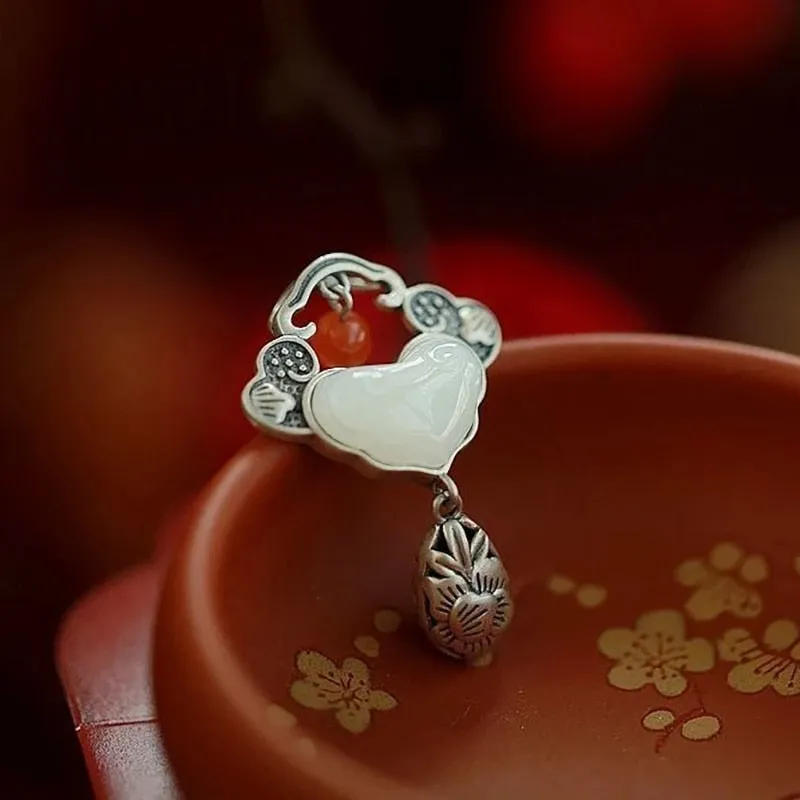 jade hollow peony tassel pendant necklace ladies accessories