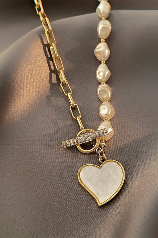 Just In Time Heart & Pearl Necklace