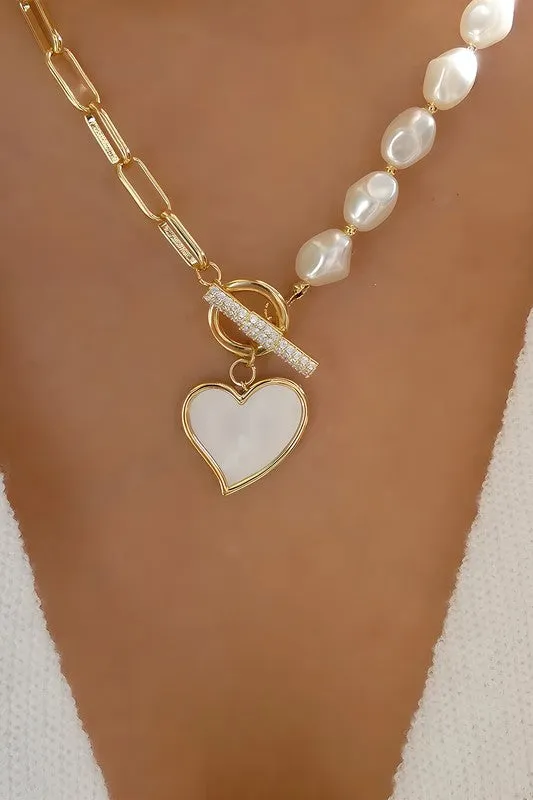 Just In Time Heart & Pearl Necklace