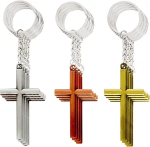 Juvale 12 Pack Cross Keychains, Religious Jesus Key Rings Bulk for Christian Gifts, Party Favors, Car Keys (3 Colors, Metal, 4.75 x 1.3 In)