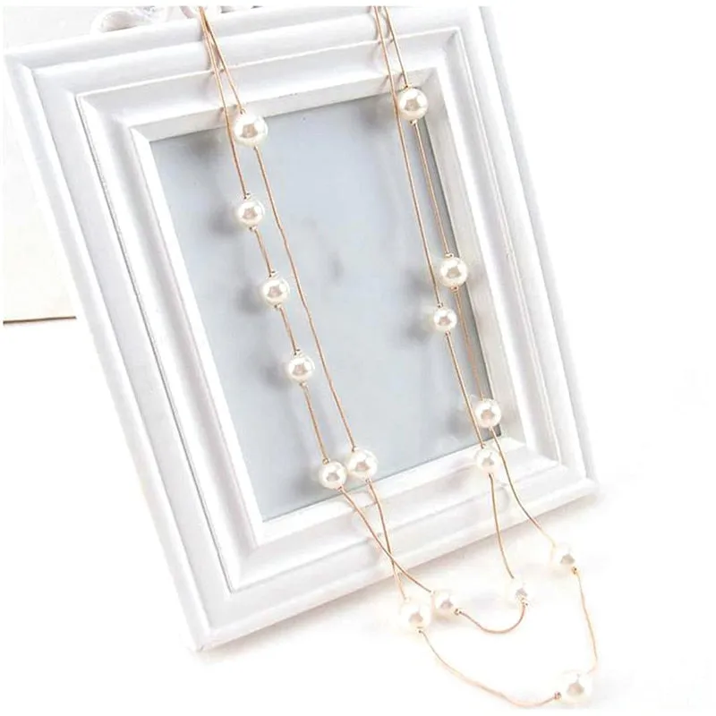 Long Double Layer Simulated Pearls LadIes Necklaces Clavicle Fashion Jewelry Sweater Chain Long Necklace For Women 2018 New R5EG