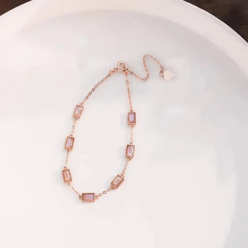 LOVCIA Blue and Pink Cube Shaped Stone Inlaid 14K Gold Plated Sterling Silver Bracelet for Women