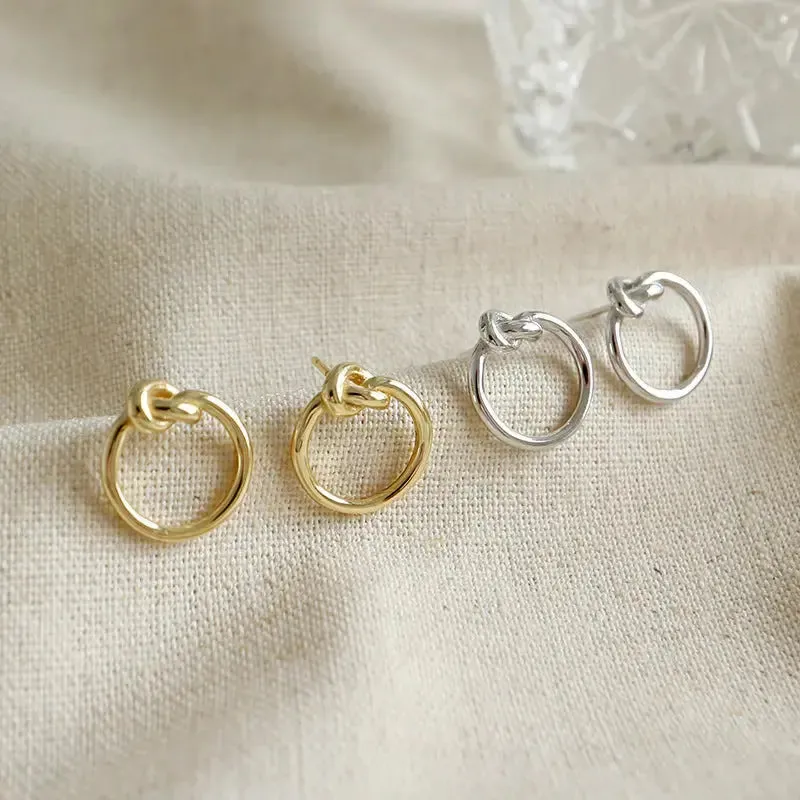 LOVCIA Simple Knot Circle 925 Sterling Silver Stud Earrings