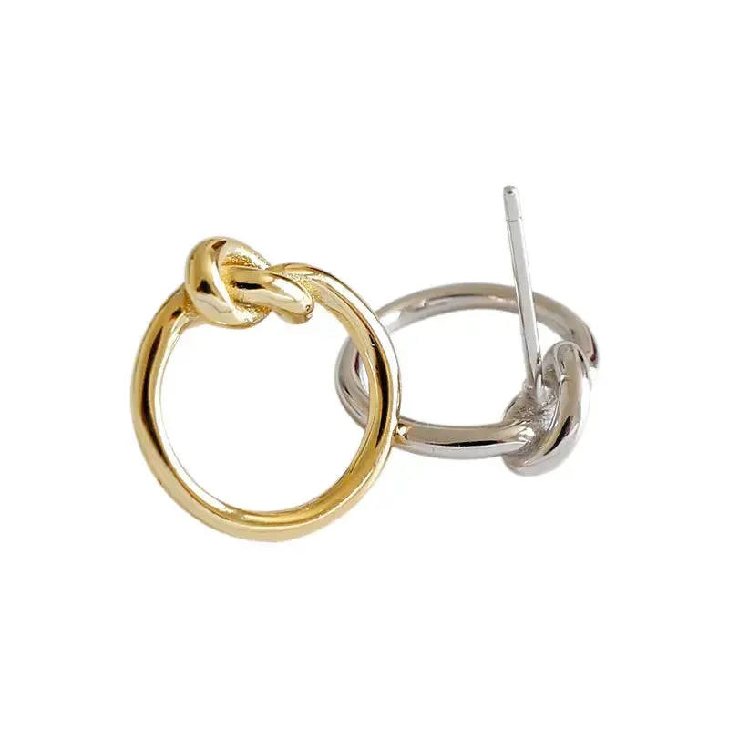 LOVCIA Simple Knot Circle 925 Sterling Silver Stud Earrings