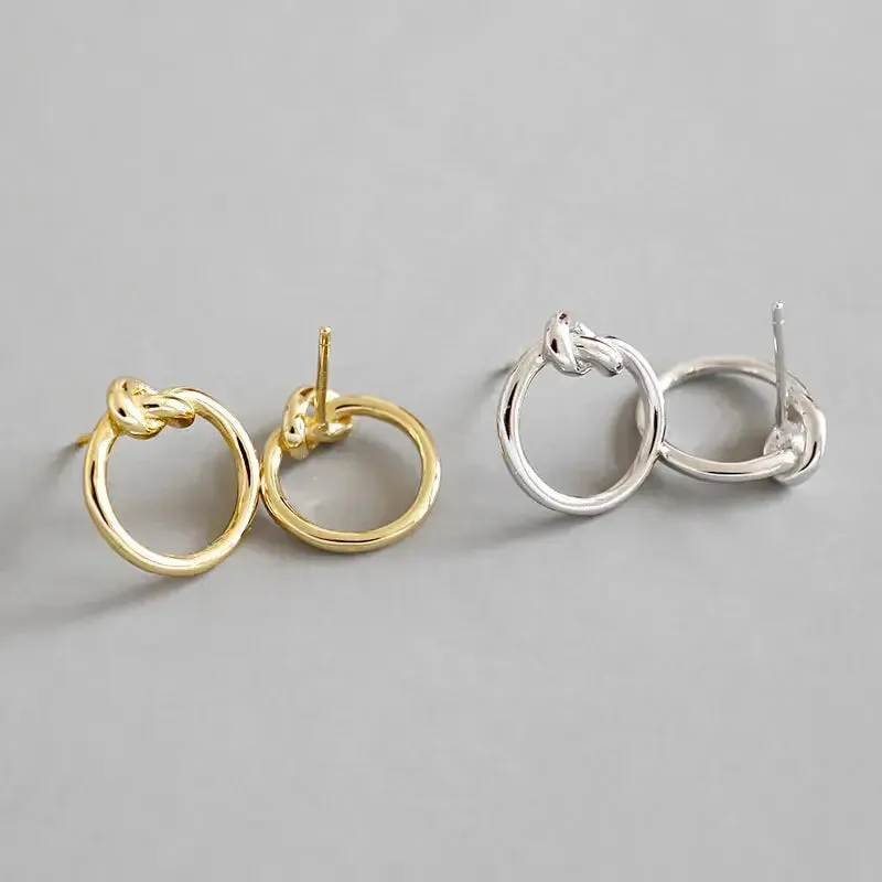 LOVCIA Simple Knot Circle 925 Sterling Silver Stud Earrings