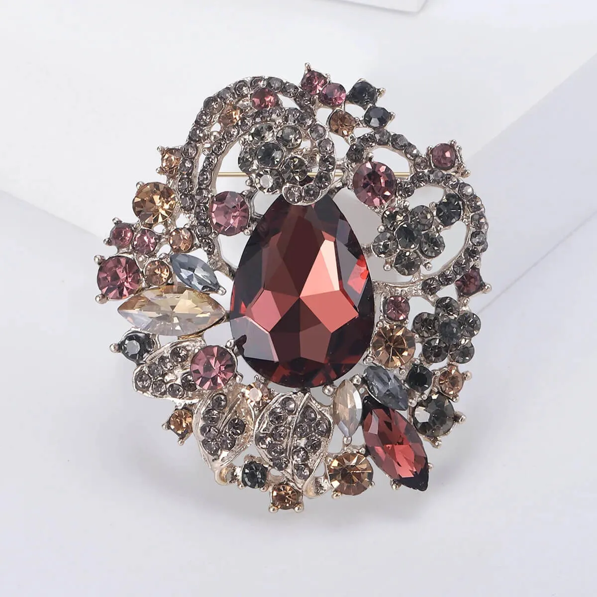 Luxurious Artificial Gemstone-Encrusted Rhinestone Brooch