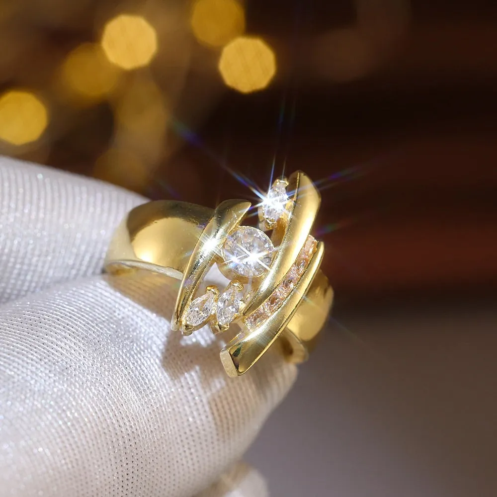 Luxury Gold Color Geometric Shape Women Rings