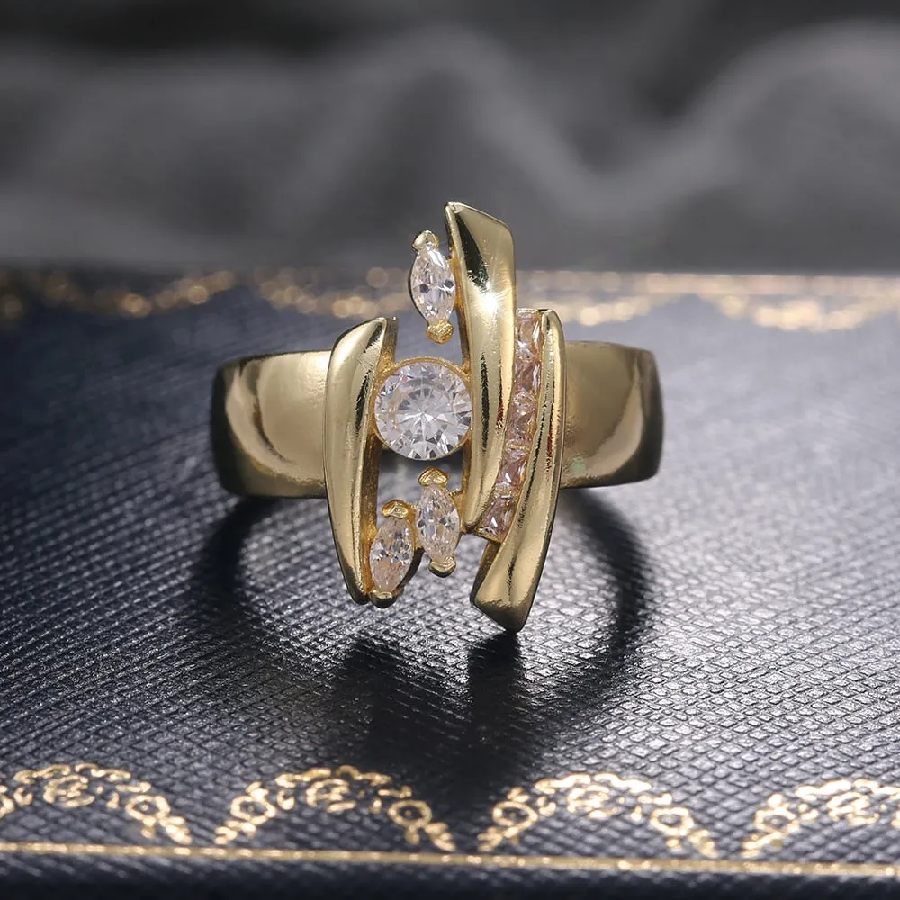 Luxury Gold Color Geometric Shape Women Rings