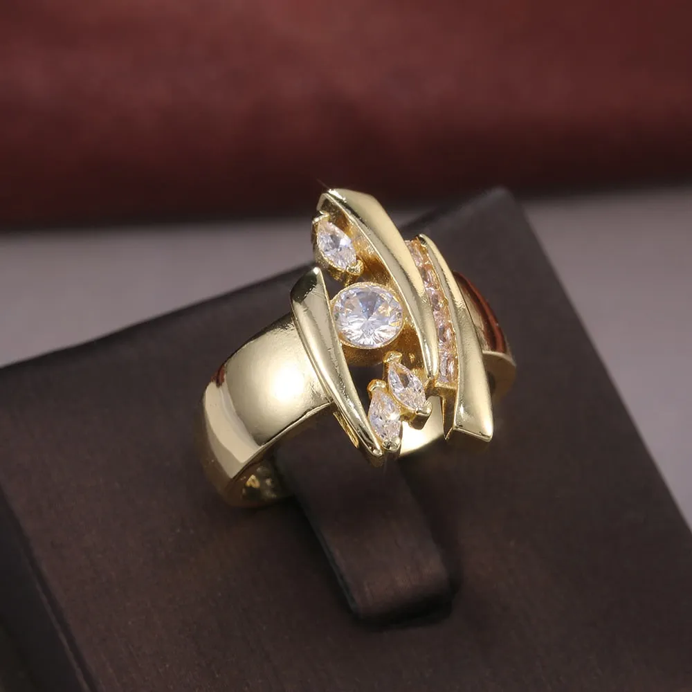 Luxury Gold Color Geometric Shape Women Rings
