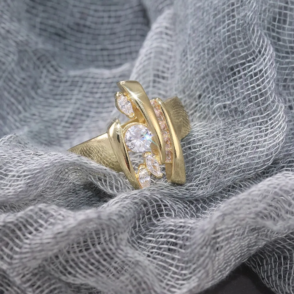 Luxury Gold Color Geometric Shape Women Rings
