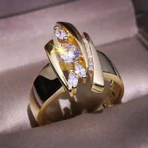 Luxury Gold Color Geometric Shape Women Rings