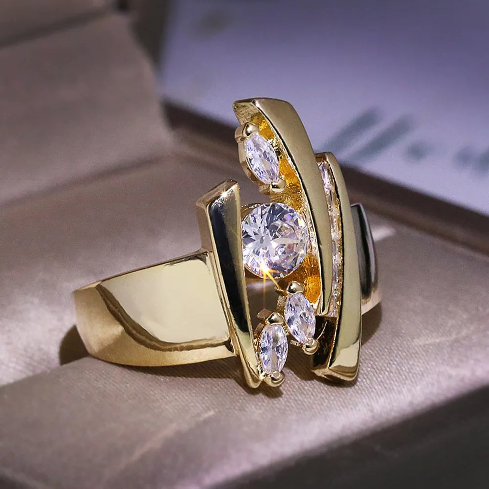 Luxury Gold Color Geometric Shape Women Rings