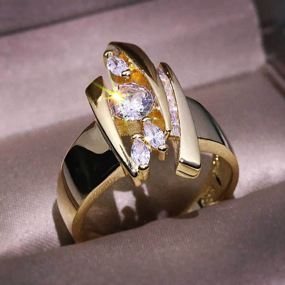 Luxury Gold Color Geometric Shape Women Rings